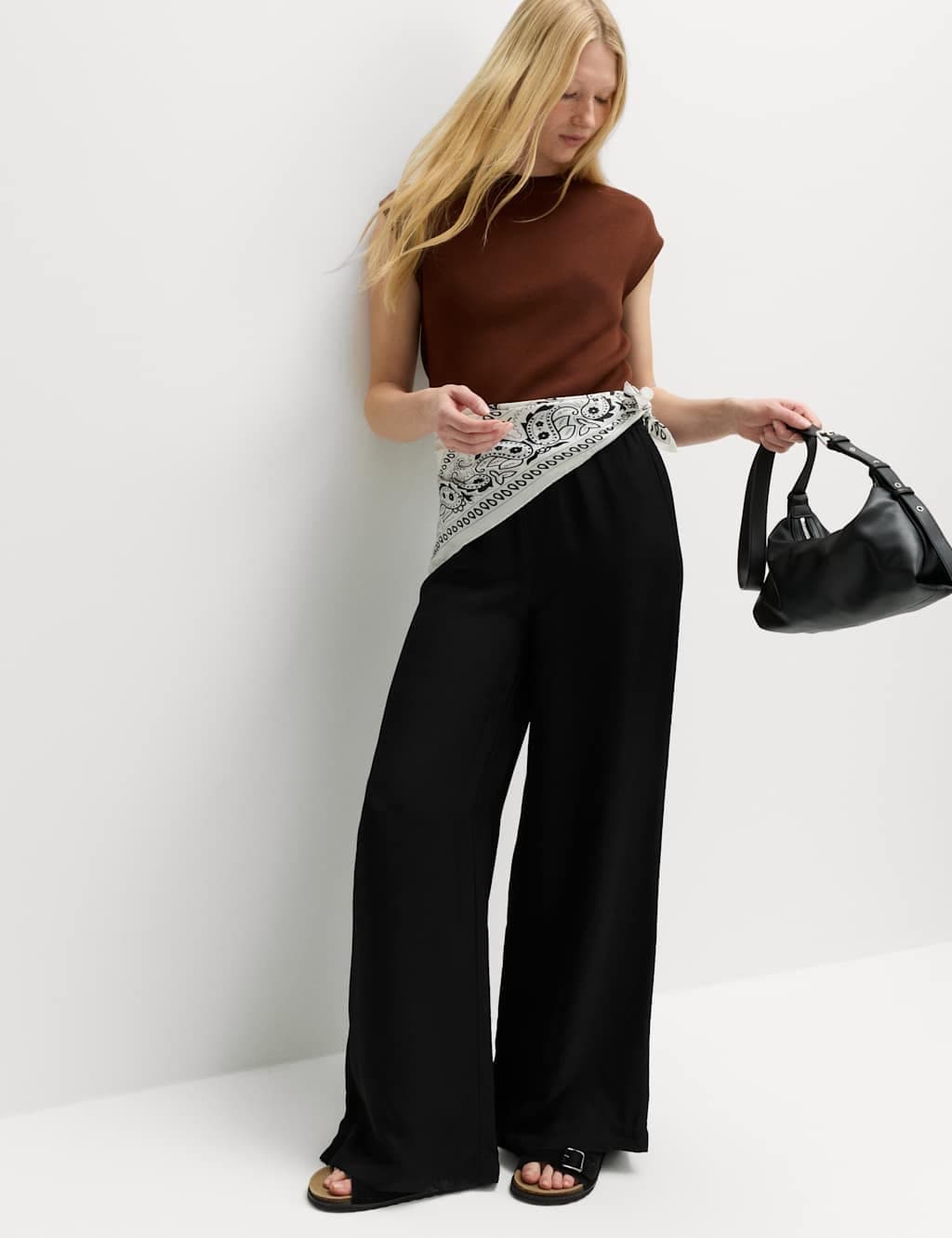 Marks & Spencer M&S Black Satin Wide Leg Trousers