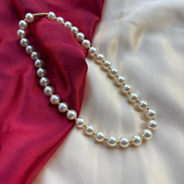 The Colourful Aura The Colourful Aura Women's Large Ivory Lightweight White Round Pearl Bridesmaid Statement Choker Necklace - 3