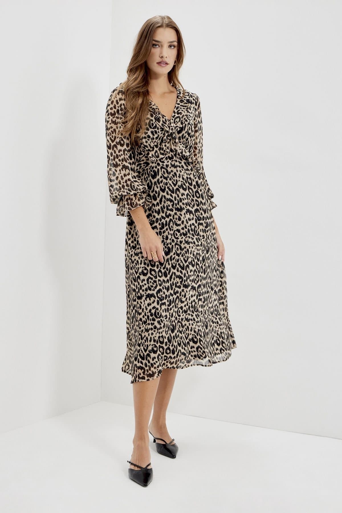 Finery London Finery London Women's Veronica Printed Chiffon Midi Dress in Fawn