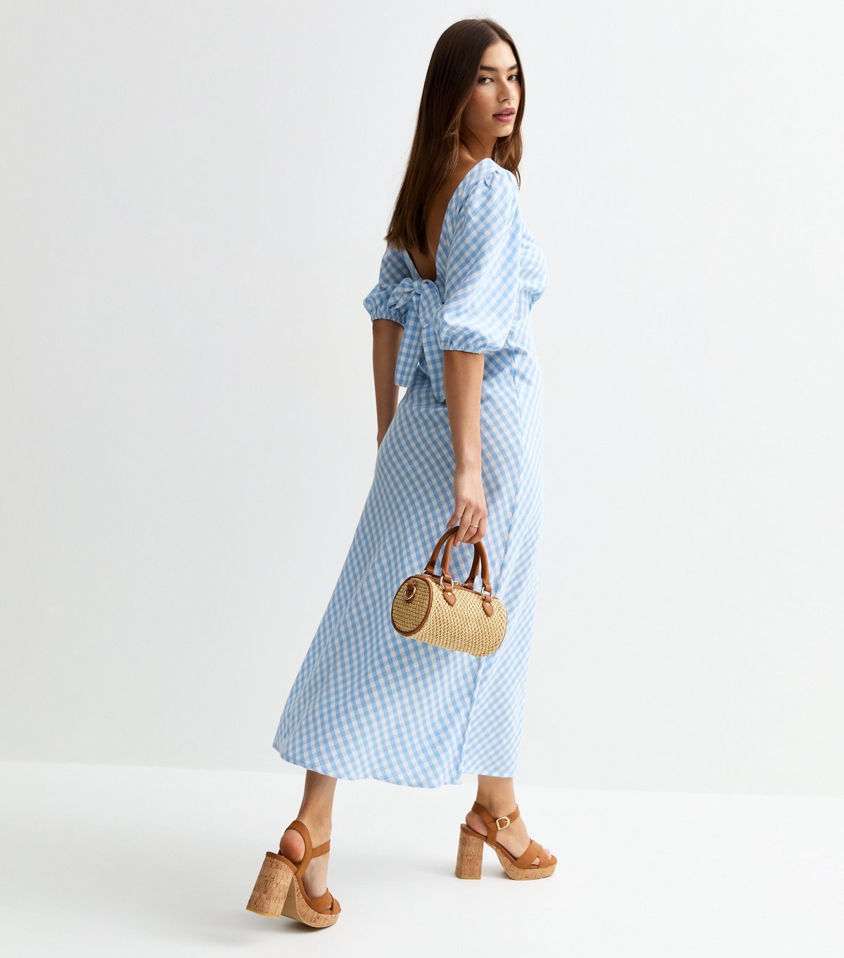 New Look Women's Blue Gingham Bow Back Midi Dress New Look - 1
