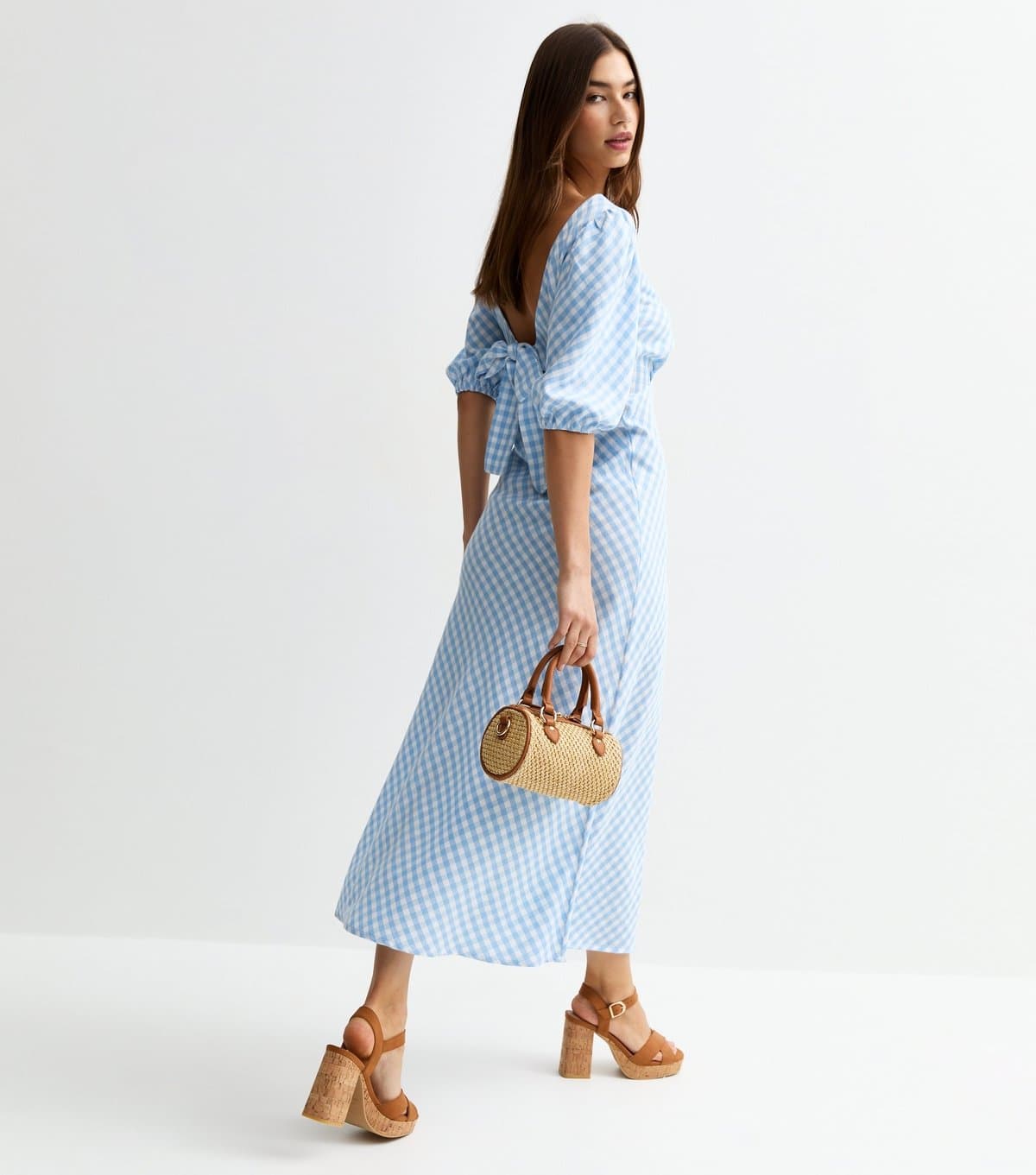 New Look Women's Blue Gingham Bow Back Midi Dress New Look