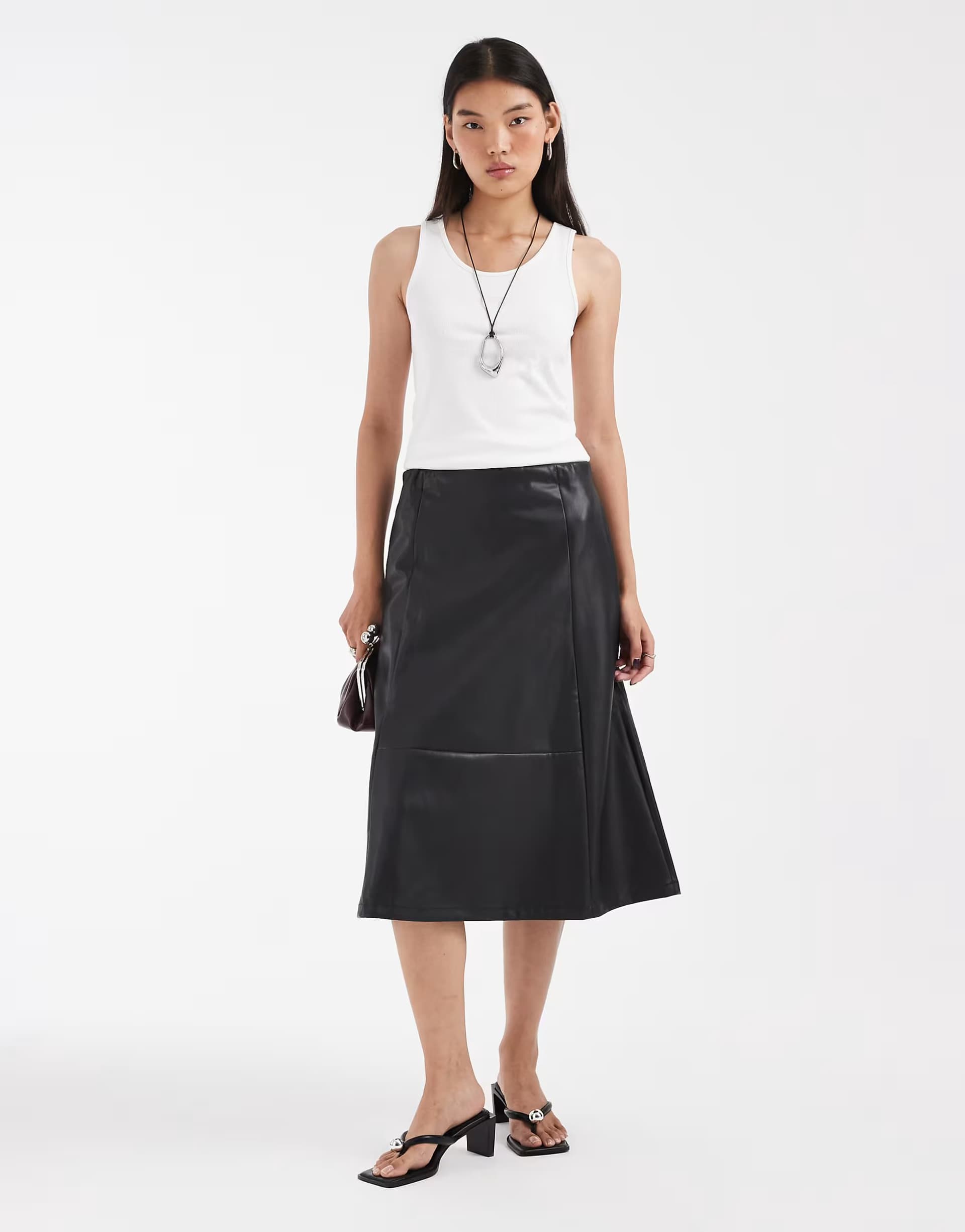 ASOS ONLY faux leather midi skirt in black