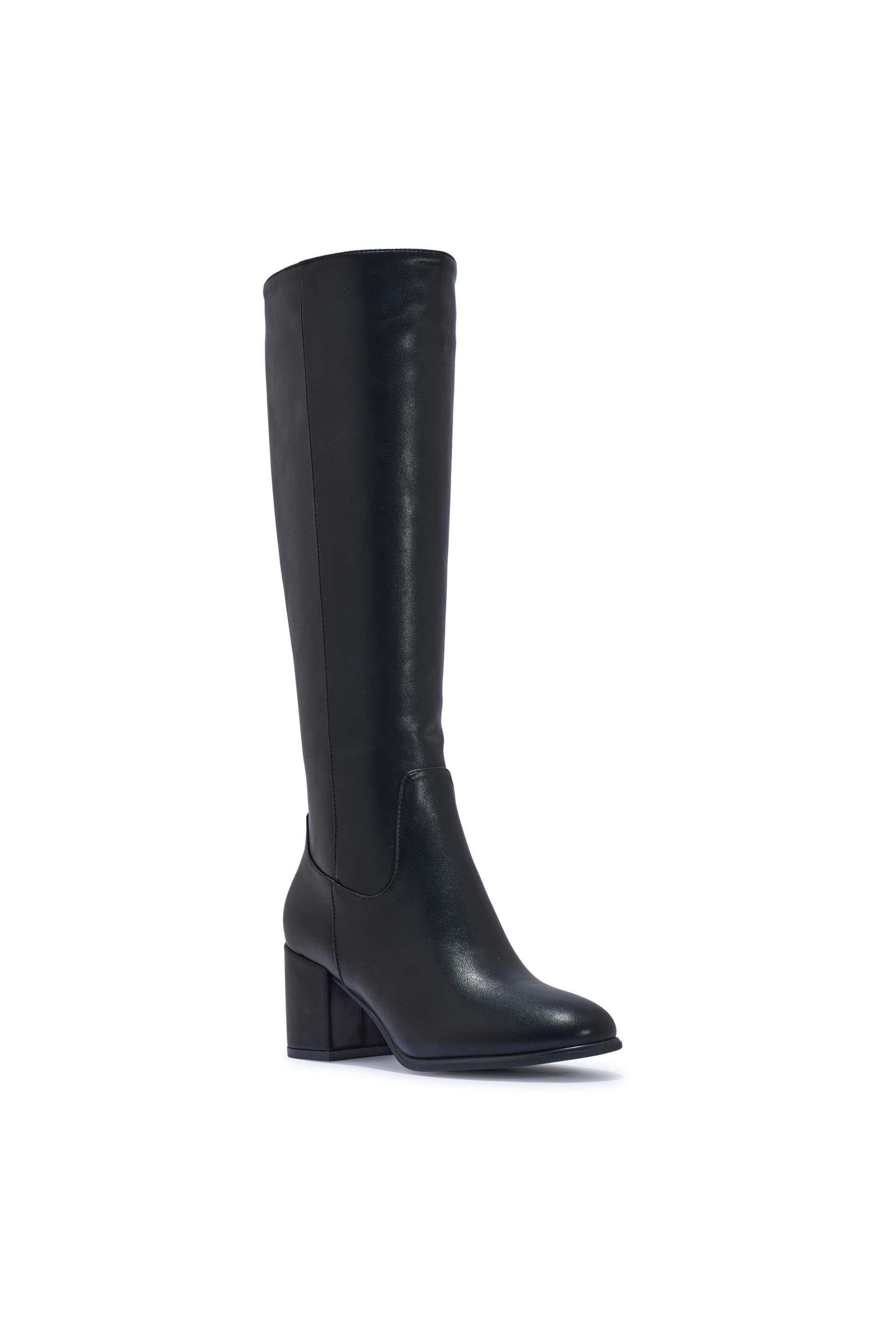 Truffle Collection Truffle Collection Women's Knee High Boots Zip Polyurethane Almond Toe Block Heel Shoes in Black