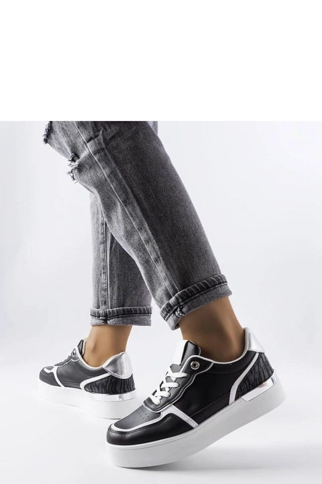 Love Lace Love Lace Women's Platform Lace Up Sneakers with White Rubber Sole for Summer in Black - 2