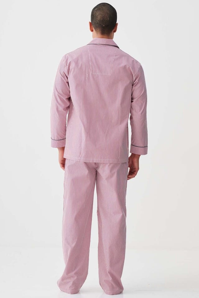 British Boxers British Boxers Men's "St James Red Pinstripe" Crisp Cotton Pyjama Set in Dark Red - 3