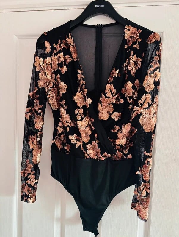 Girl in Mind Girl in mind rose gold sequin bodysuit statement wedding party holiday same day post - 1