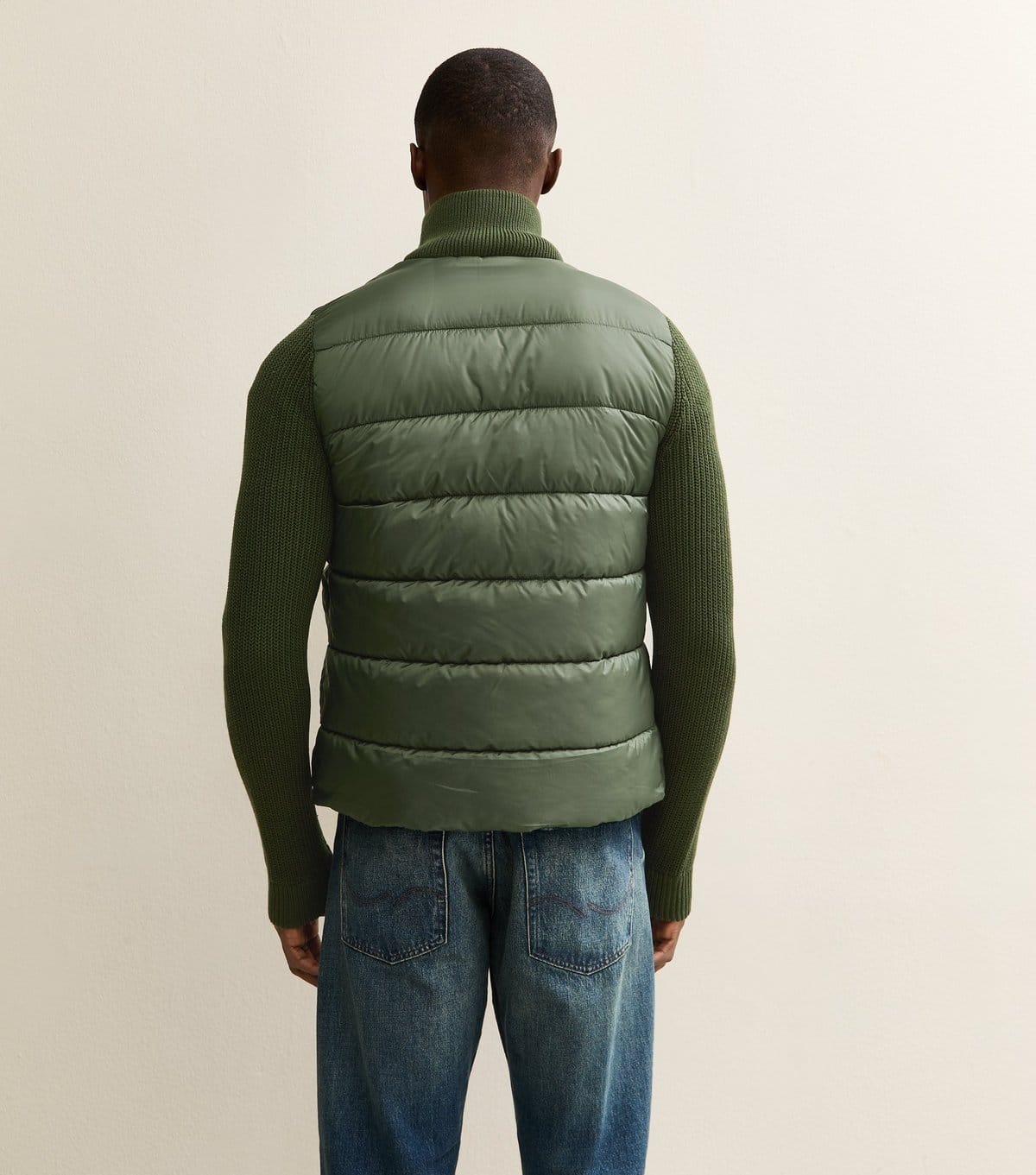 Only and Sons Men's Dark Green Regular Knit Sleeve Puffer Jacket Only and Sons New Look - 4