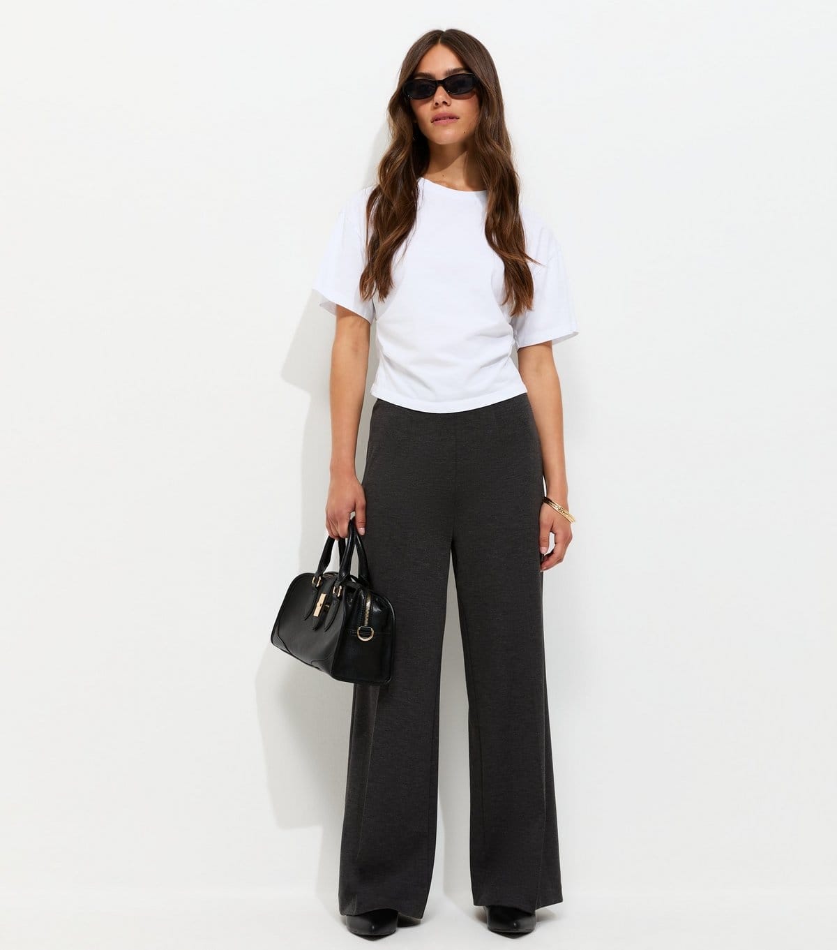 New Look Dark Grey Jersey Wide Leg Petite Trousers