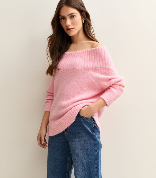 New Look Women's Petite Bright Pink Knitted Bardot Top New Look - 3