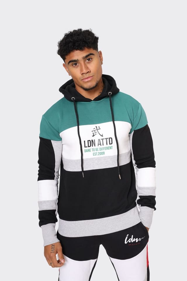 LONDON ATTITUDE LONDON ATTITUDE Men's Colorblock Cut & Sew Hoodie with 'Dare to Be Different' Printed Graphic in Black - 2