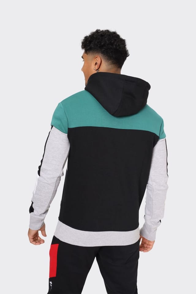 LONDON ATTITUDE LONDON ATTITUDE Men's Colorblock Cut & Sew Hoodie with 'Dare to Be Different' Printed Graphic in Black - 3