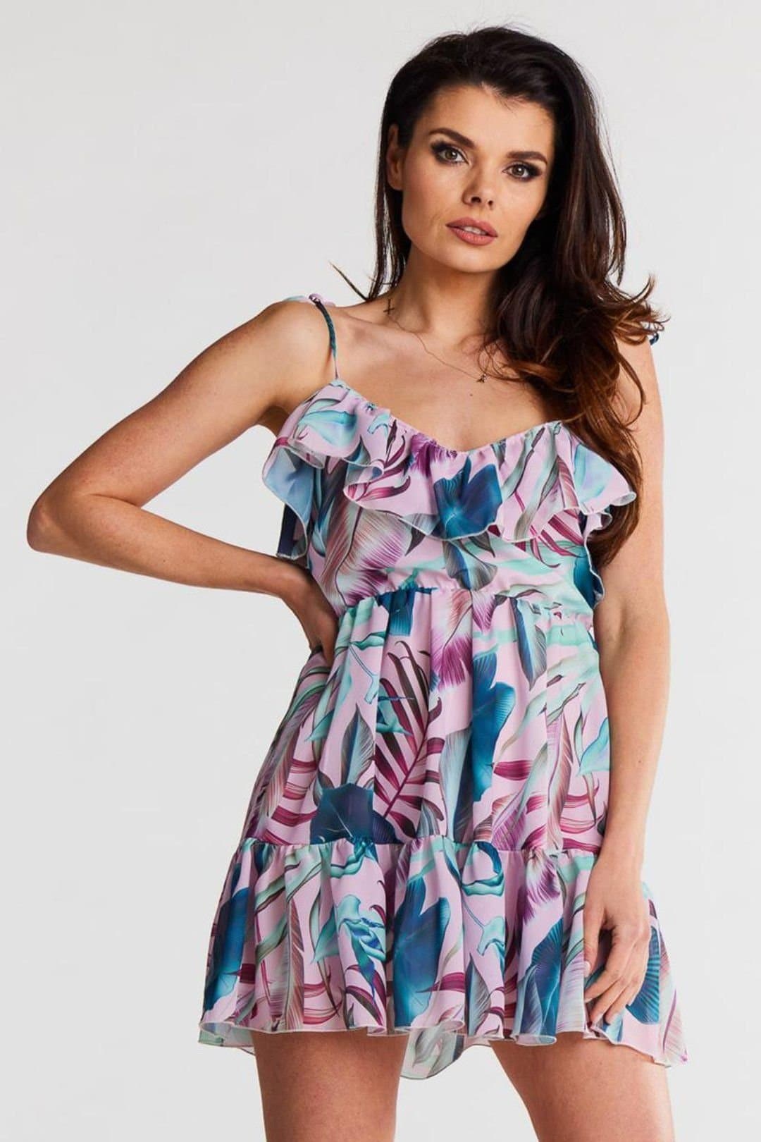 Love Lace Love Lace Women's Chiffon Short Dress With Frilled Neckline
