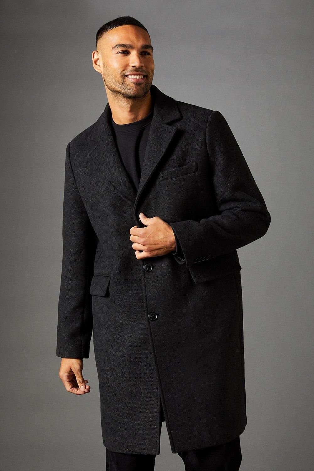 Burton Burton Men's Charcoal Signature 3 Button Epsom Wool Blend Coat