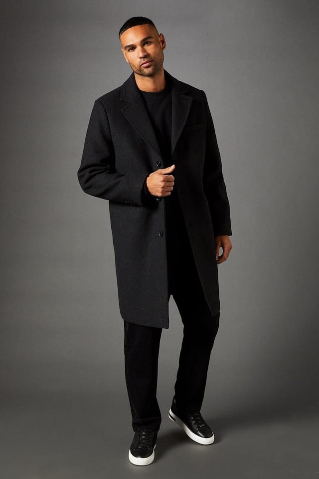 Burton Burton Men's Charcoal Signature 3 Button Epsom Wool Blend Coat - 2