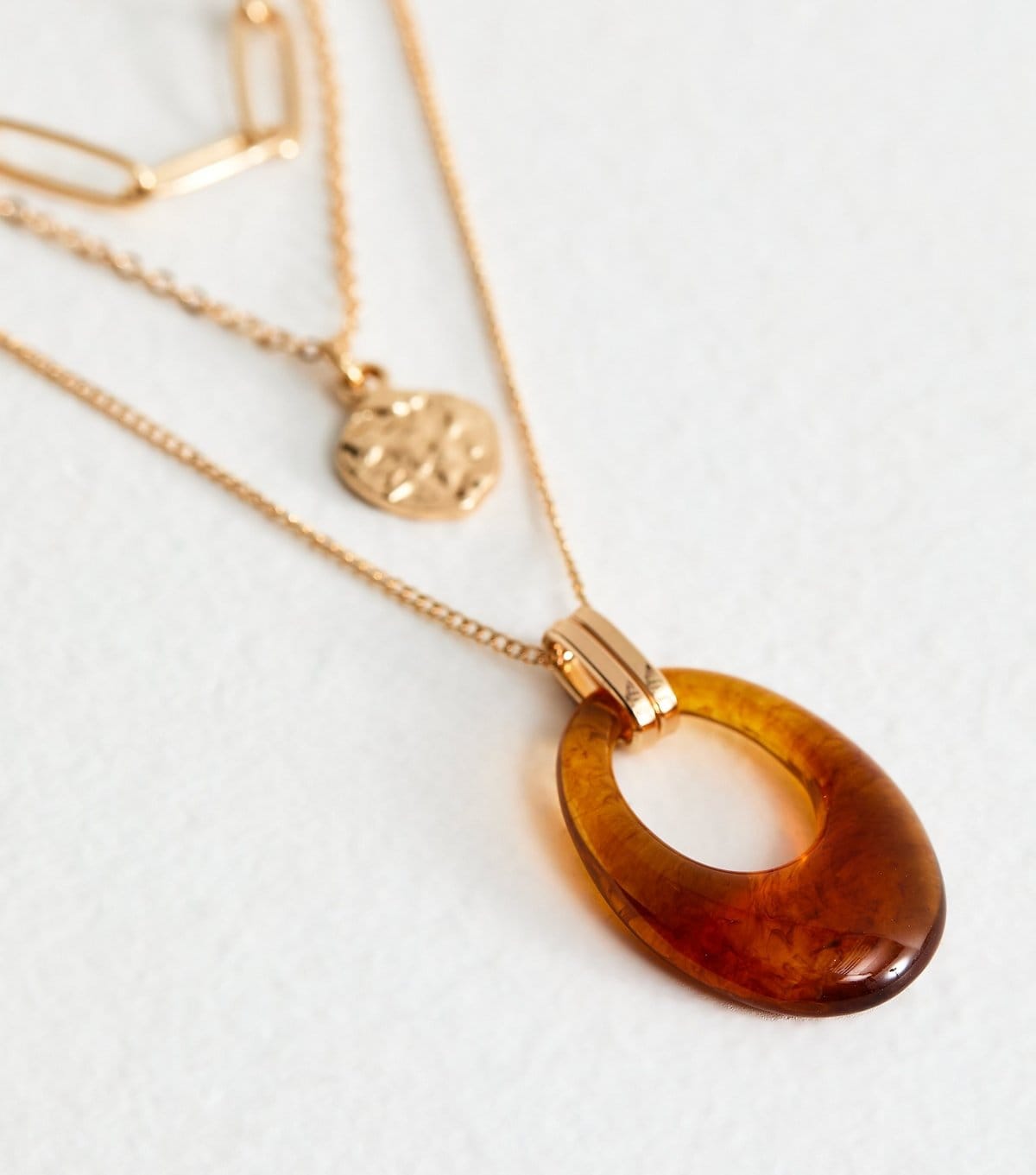 New Look Gold Tone Triple Chain Bead Resin Necklace New Look - 4