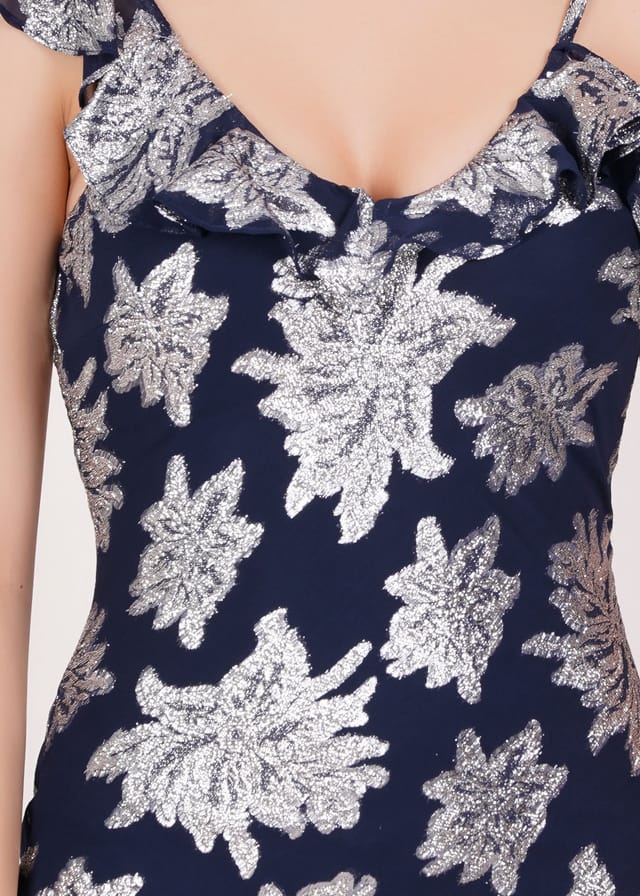 Gini London Gini London Women's Navy Floral Clipped Tiered Ruffle Midi Dress - 3