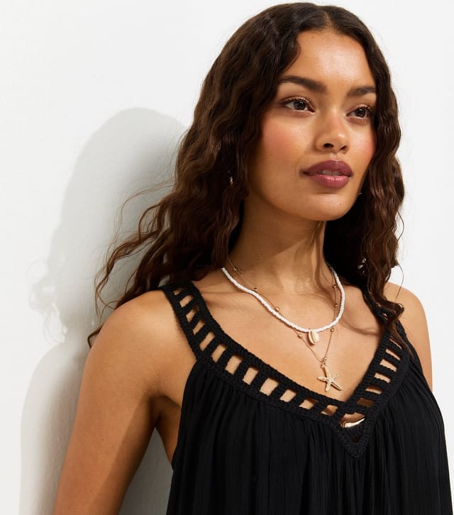 New Look Women's Petite Black Crochet Trim V-Neck Beach Maxi Dress New Look - 3