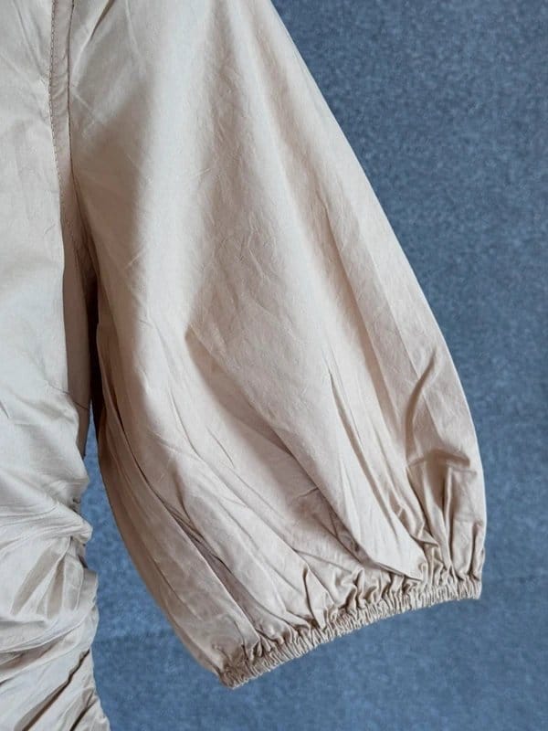 Ganni Ganni Organic Cotton Midi Dress UK 6 Beige Ruched Puff Sleeve Button New - 1