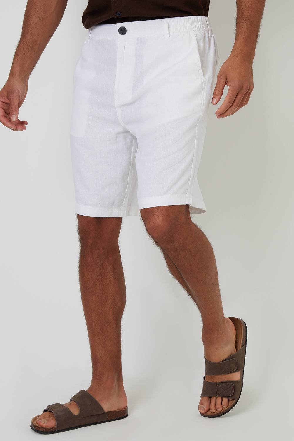 Threadbare Threadbare Men's Linen Blend Chino Shorts in White - 3