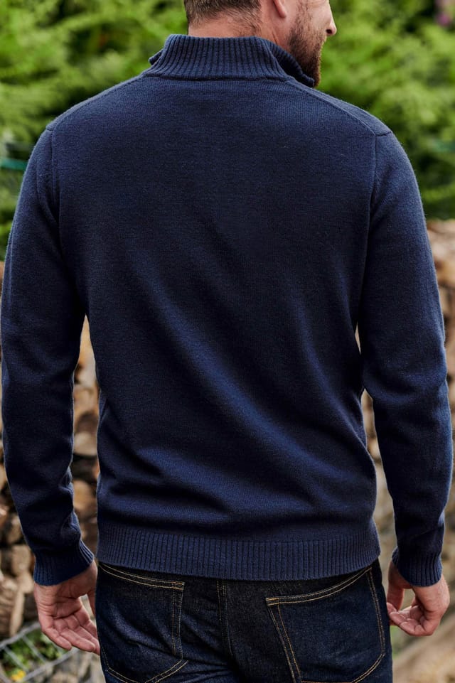WoolOvers WoolOvers Men's Mens Lambswool Zip Neck Jumper in Dark Navy - 3