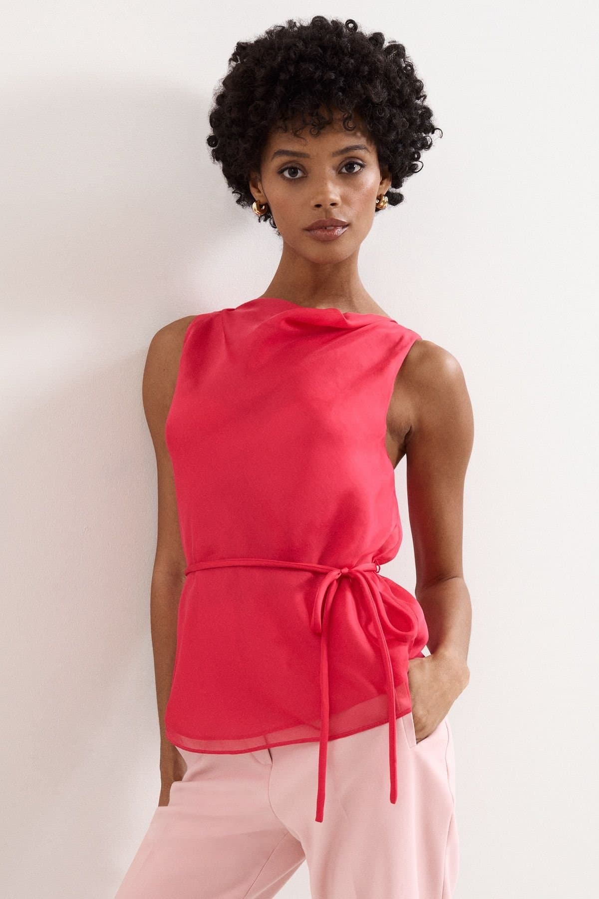 Phase Eight Phase Eight Bright Pink Silk Cowl Neck Blouse
