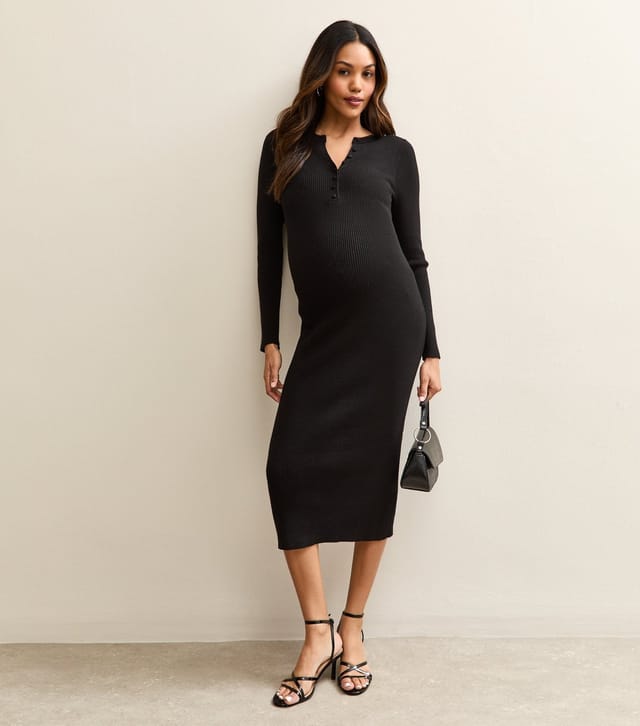 New Look Women's Maternity Black Ribbed Henley Midi Dress New Look - 3