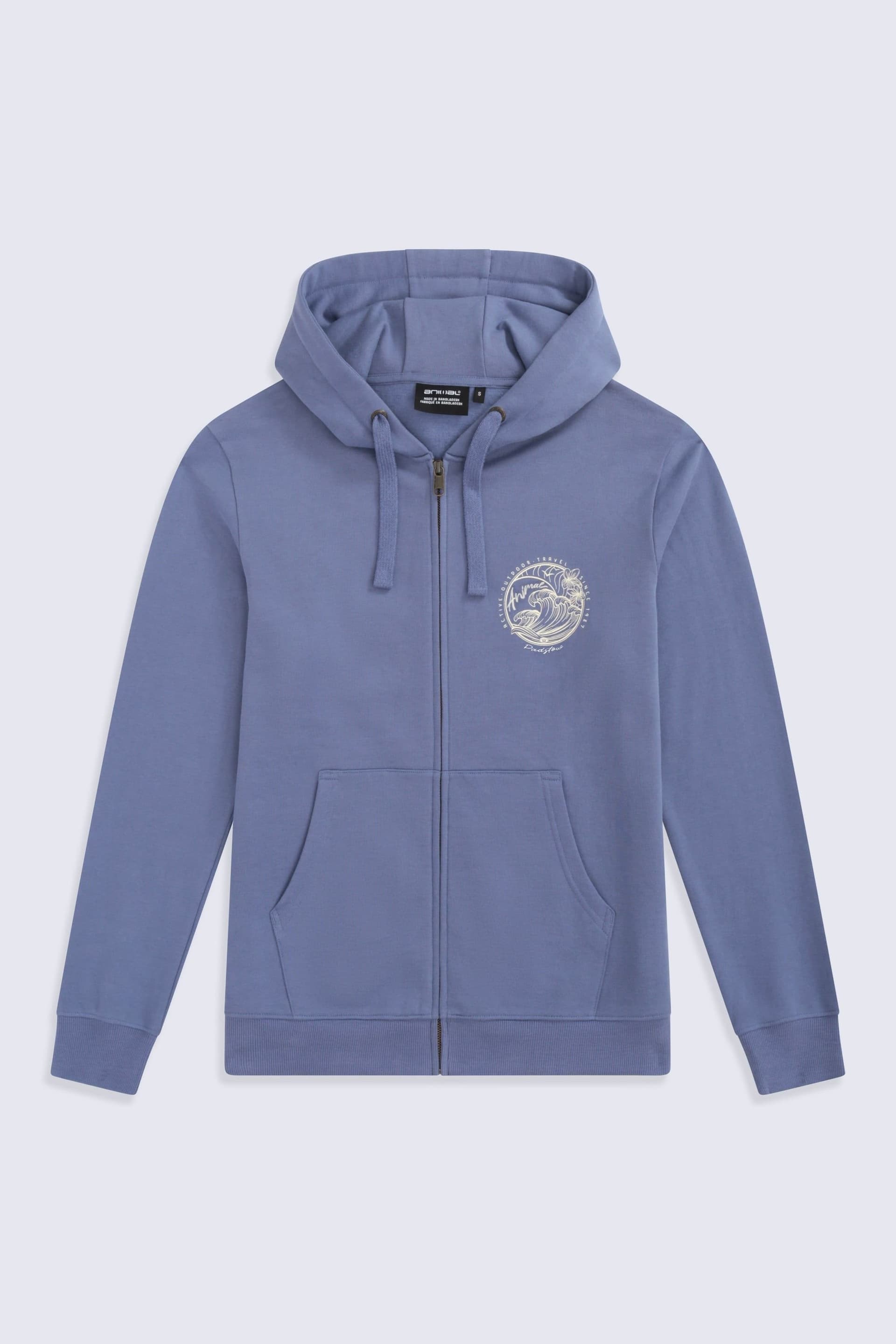 Animal Animal Women's 'Maya' Padstow Lightweight Cotton Relaxed Zip Through Casual Hoodie in Blue