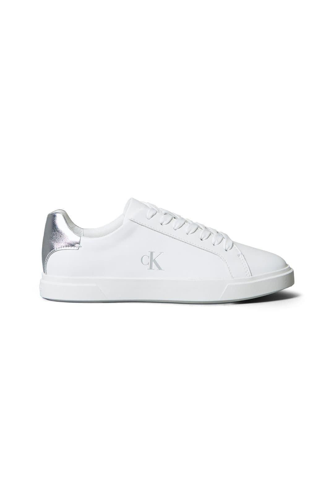 Calvin Klein Calvin Klein Women's Low Pro Cups Laceup Lth Met Bright White/Silver in White