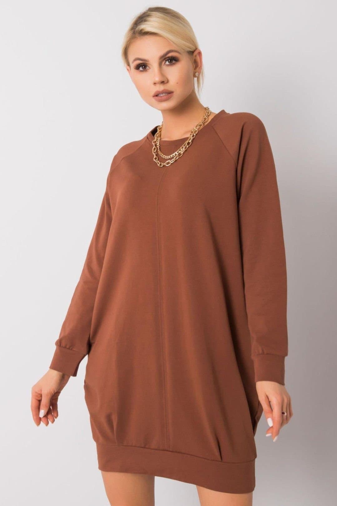 Love Lace Love Lace Women's Everyday Cotton Sweatshirt Dress with Pockets in Brown