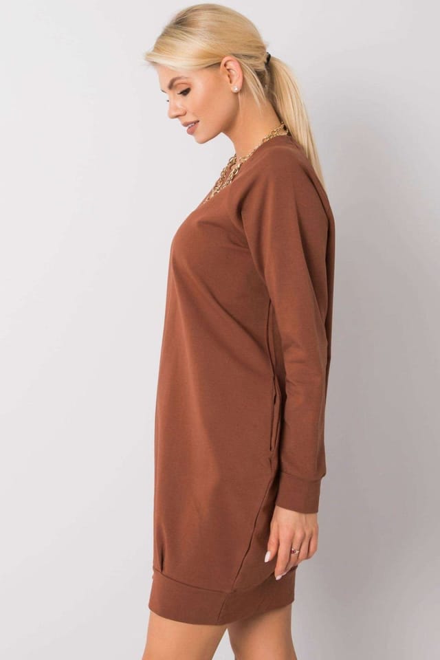 Love Lace Love Lace Women's Everyday Cotton Sweatshirt Dress with Pockets in Brown - 2