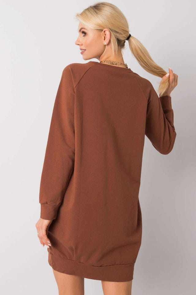 Love Lace Love Lace Women's Everyday Cotton Sweatshirt Dress with Pockets in Brown - 3