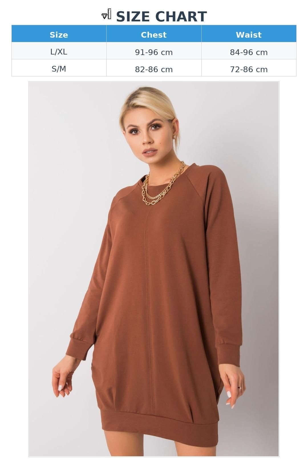 Love Lace Love Lace Women's Everyday Cotton Sweatshirt Dress with Pockets in Brown - 4