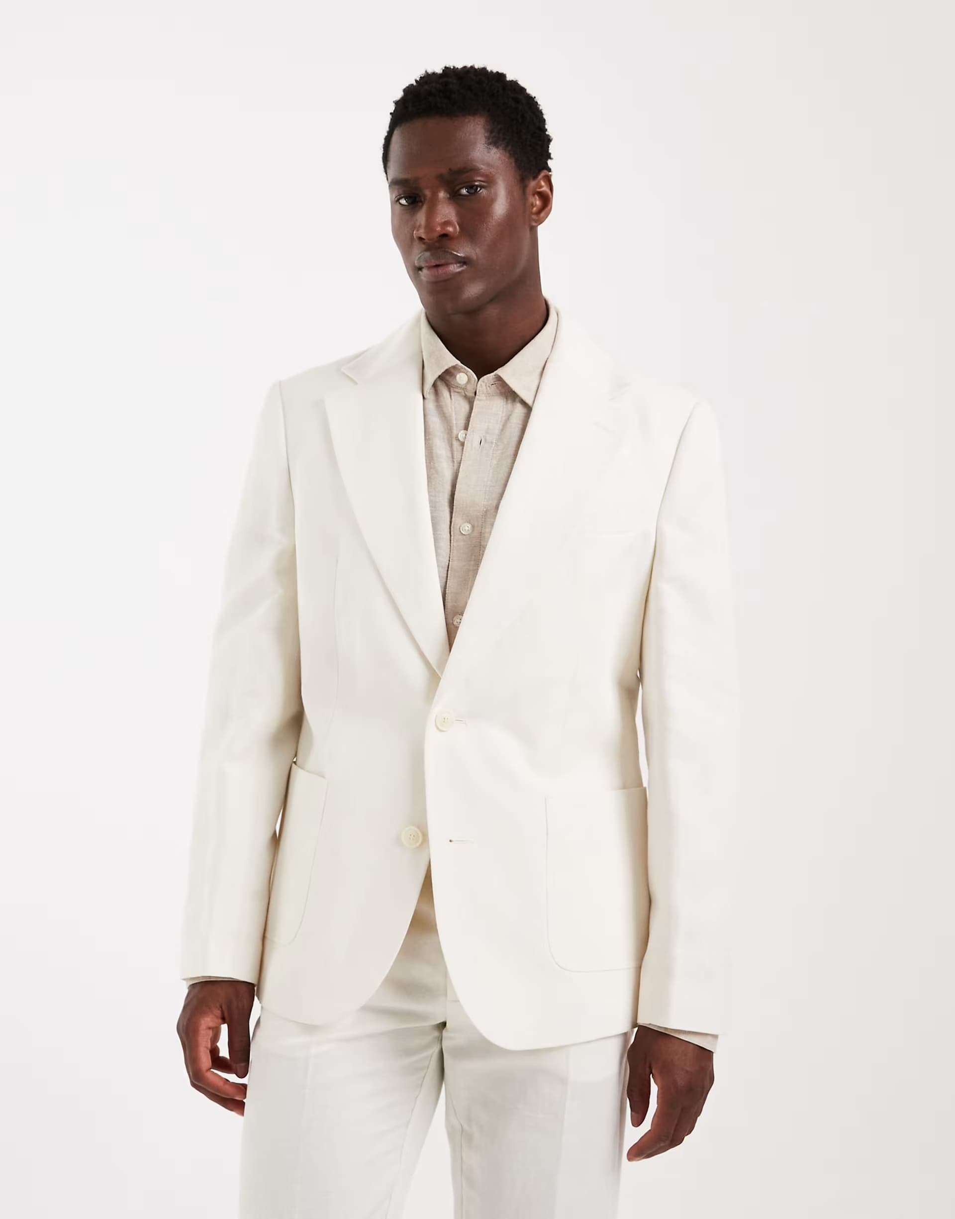 ASOS ASOS DESIGN mix & match linen rich slim suit jacket in cream