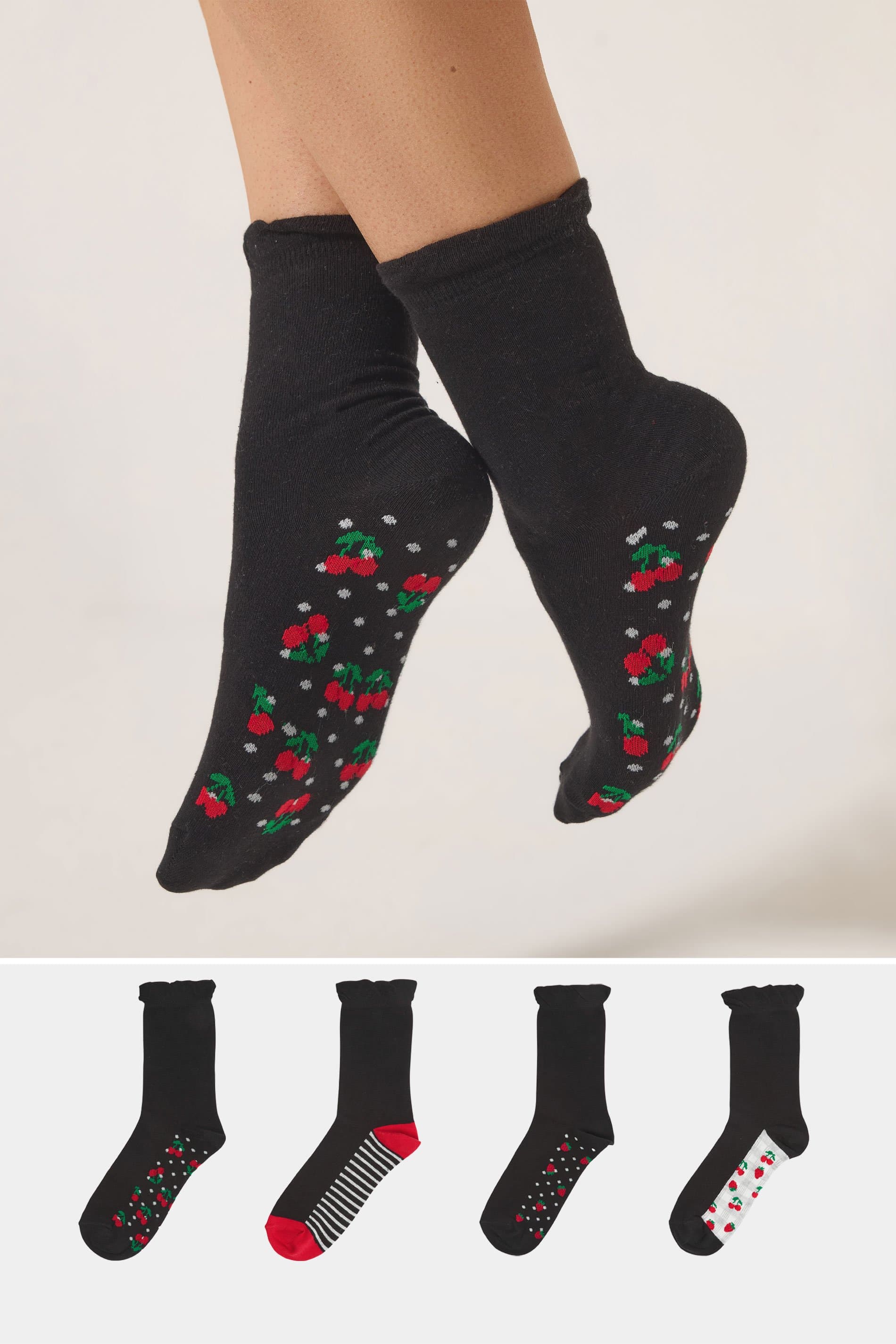 Yours 4 Pack Black Berry Print Ankle Socks