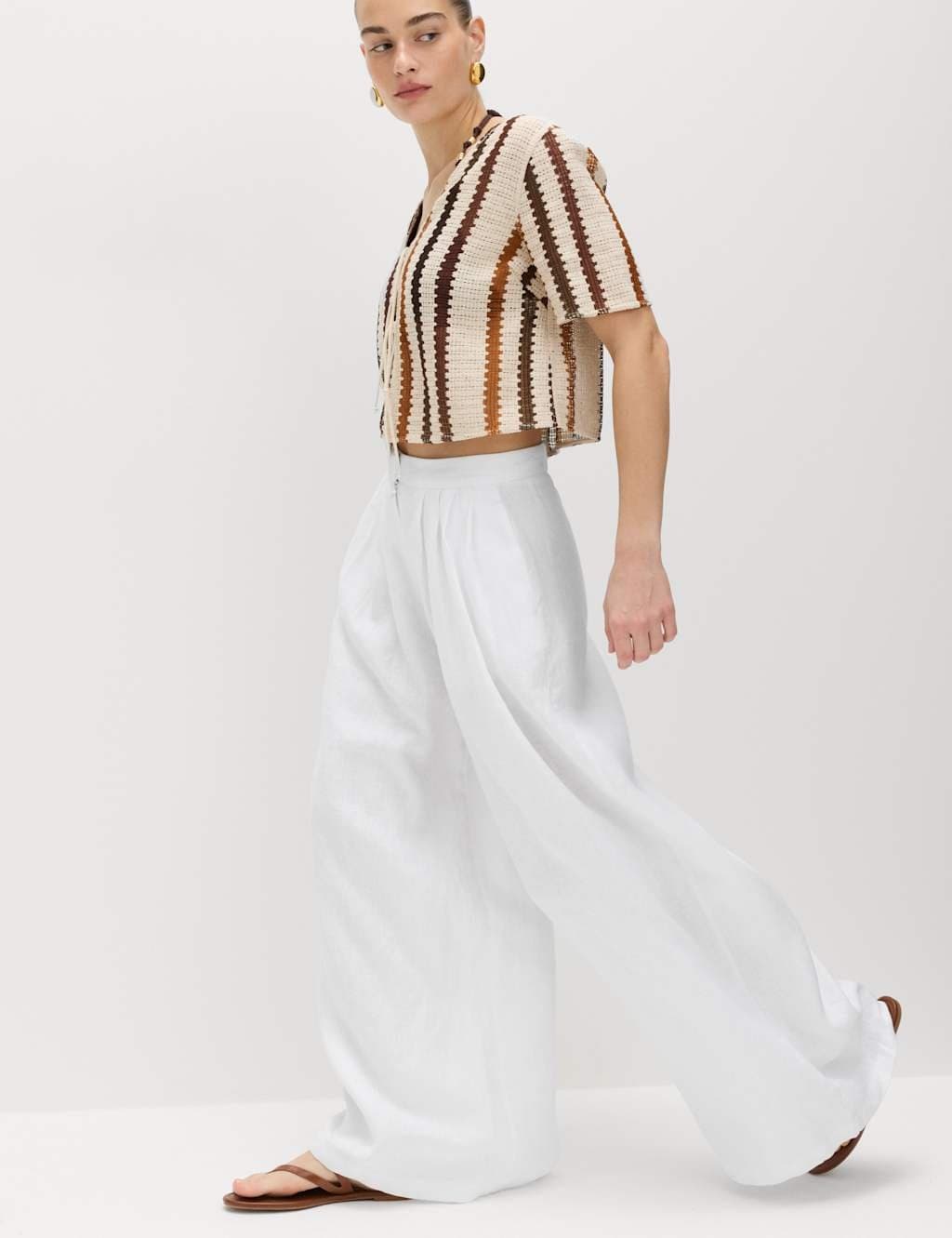Marks & Spencer M&S Pure Linen Wide Leg Trousers White