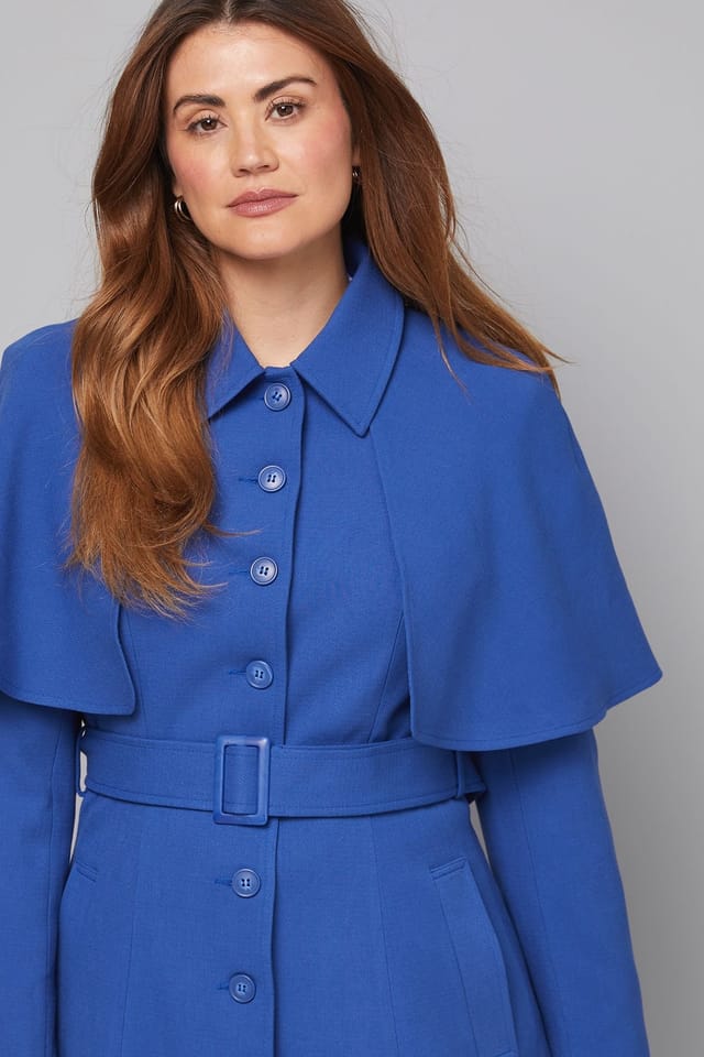 Wallis Wallis Women's Collarless Cape Coat in Cobalt - 2