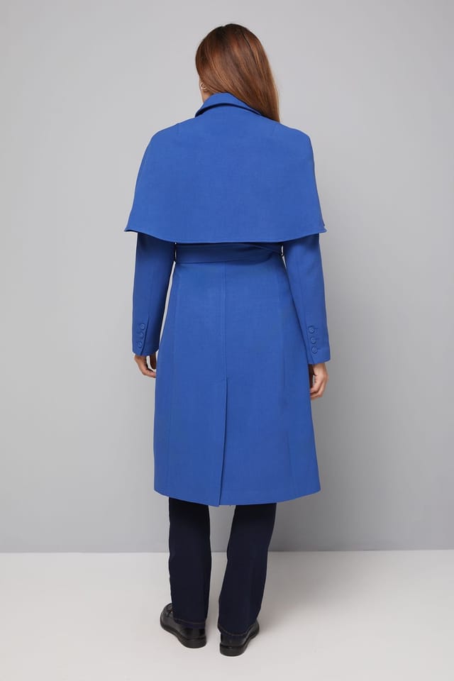 Wallis Wallis Women's Collarless Cape Coat in Cobalt - 3