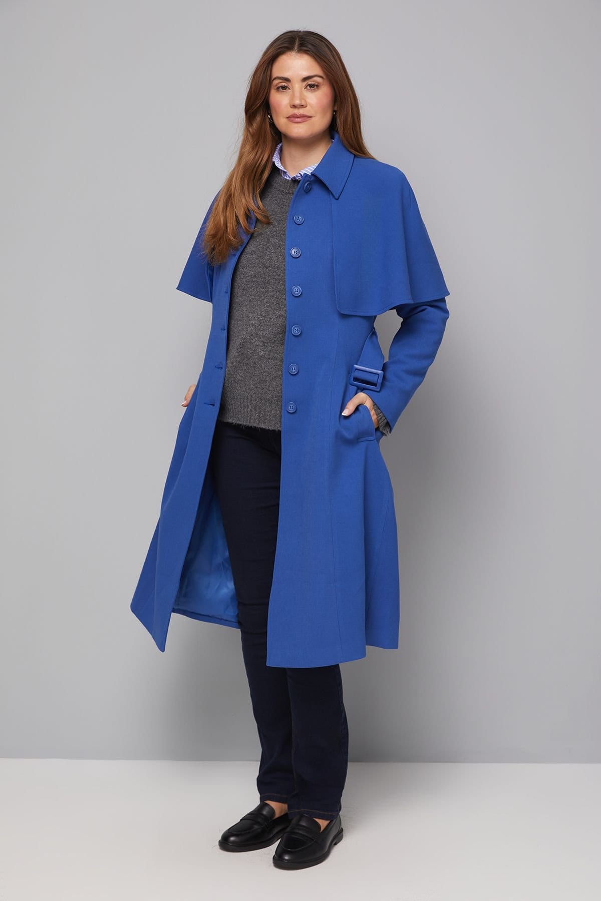 Wallis Wallis Women's Collarless Cape Coat in Cobalt - 4