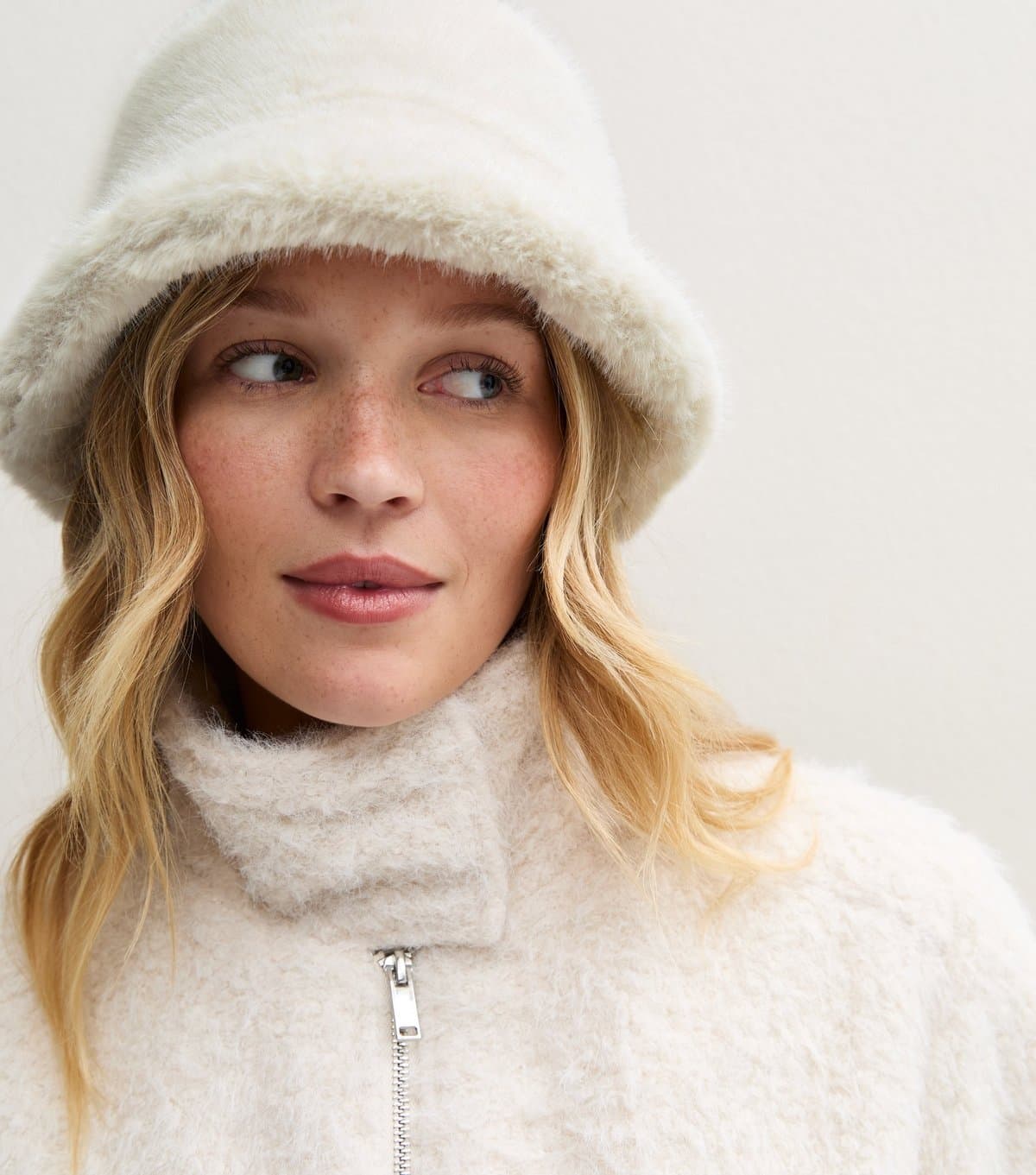 New Look Cream Faux Fur Bucket Hat New Look