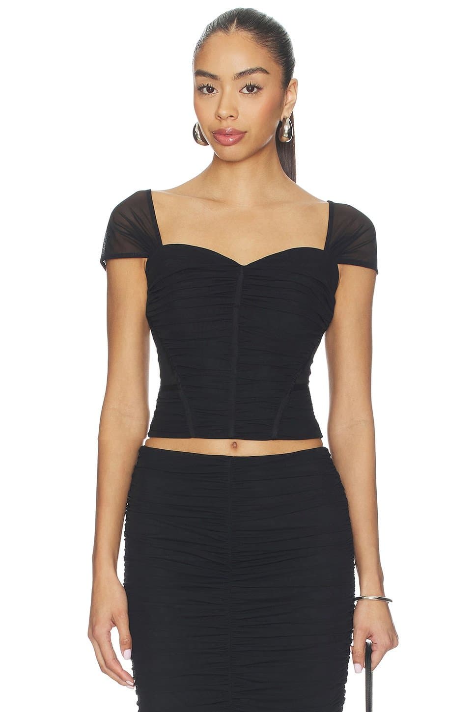 revolve Revolve L'AGENCE Shirred Mesh Corset Top in Black