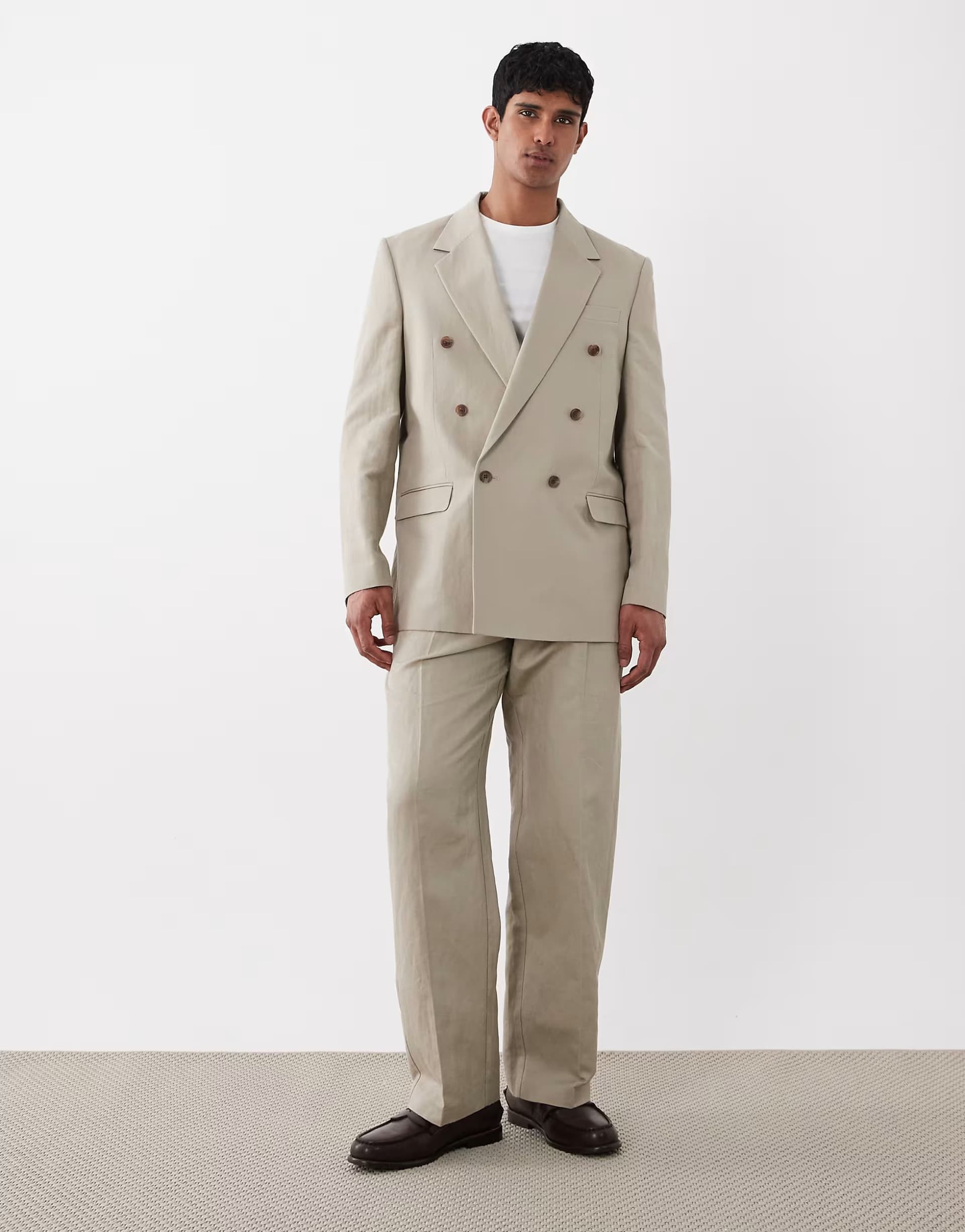 ASOS ASOS DESIGN oversized tapered linen rich suit trousers in light brown