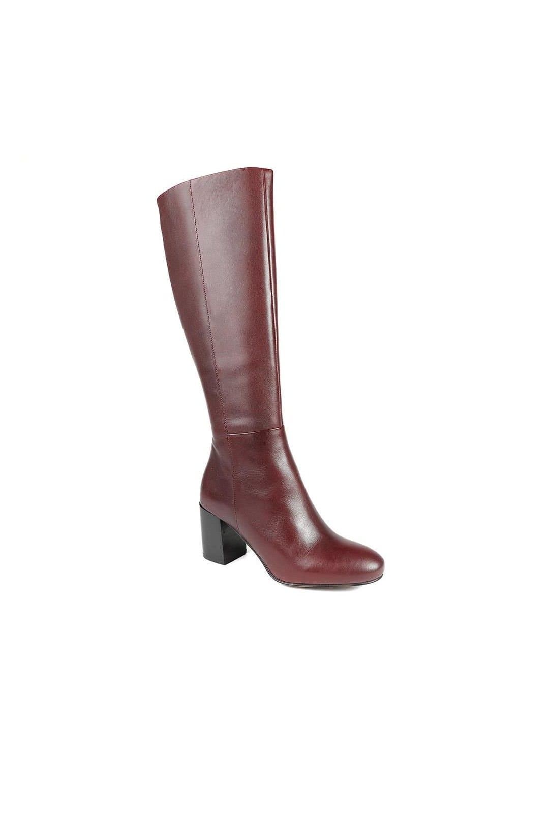 Jones Bootmaker Jones Bootmaker Women's Neptune Small Calf Fit Long Leather Boots in Burgundy