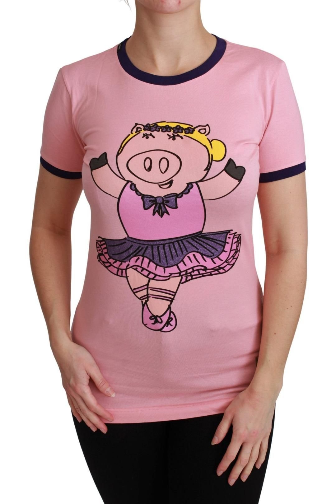 Dolce & Gabbana Dolce & Gabbana Women's Pink YEAR OF THE PIG Top Cotton T-shirt - 2