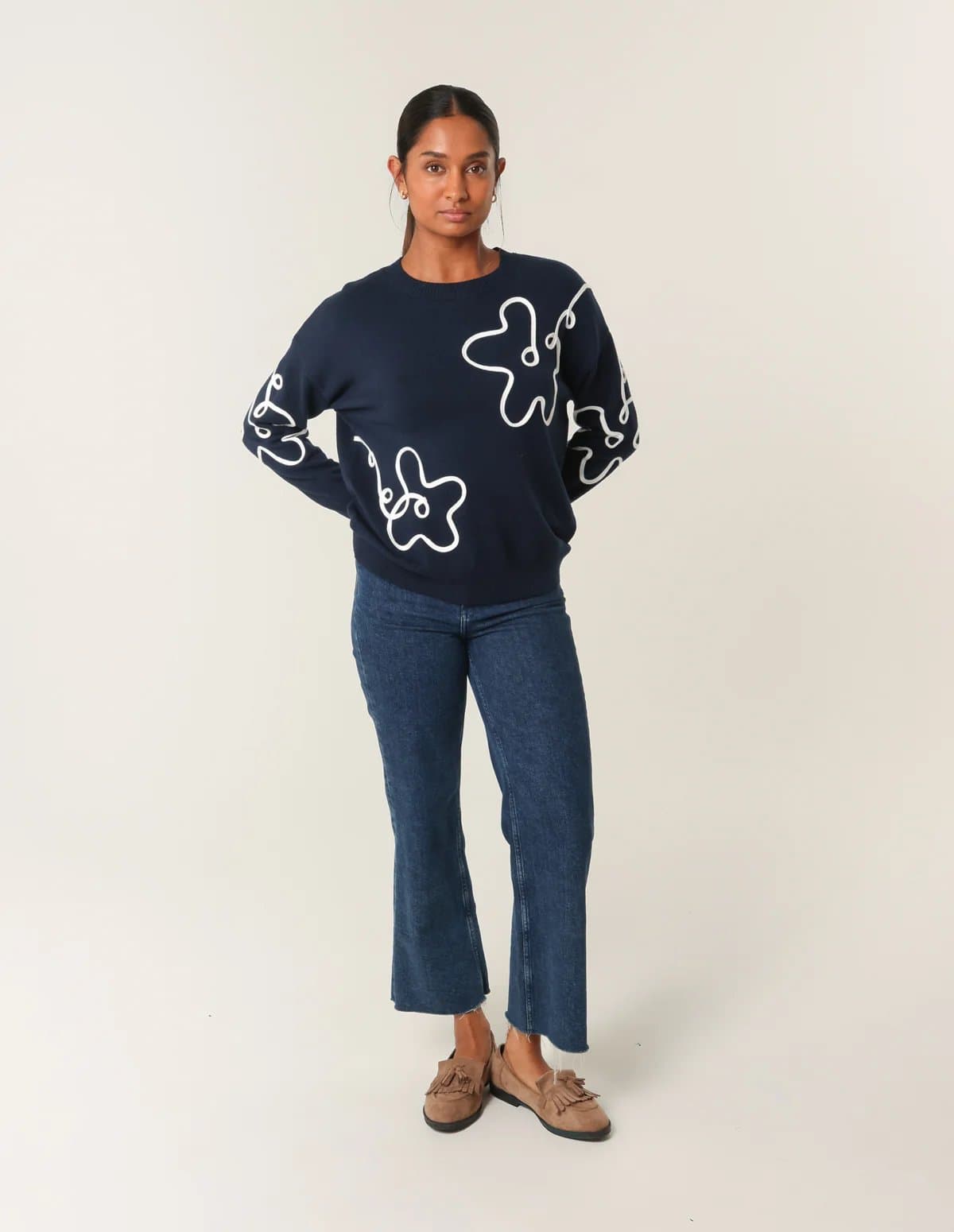 Blue Vanilla Floral Pattern Sweater