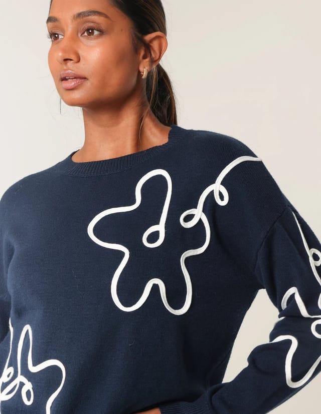 Blue Vanilla Floral Pattern Sweater - 2