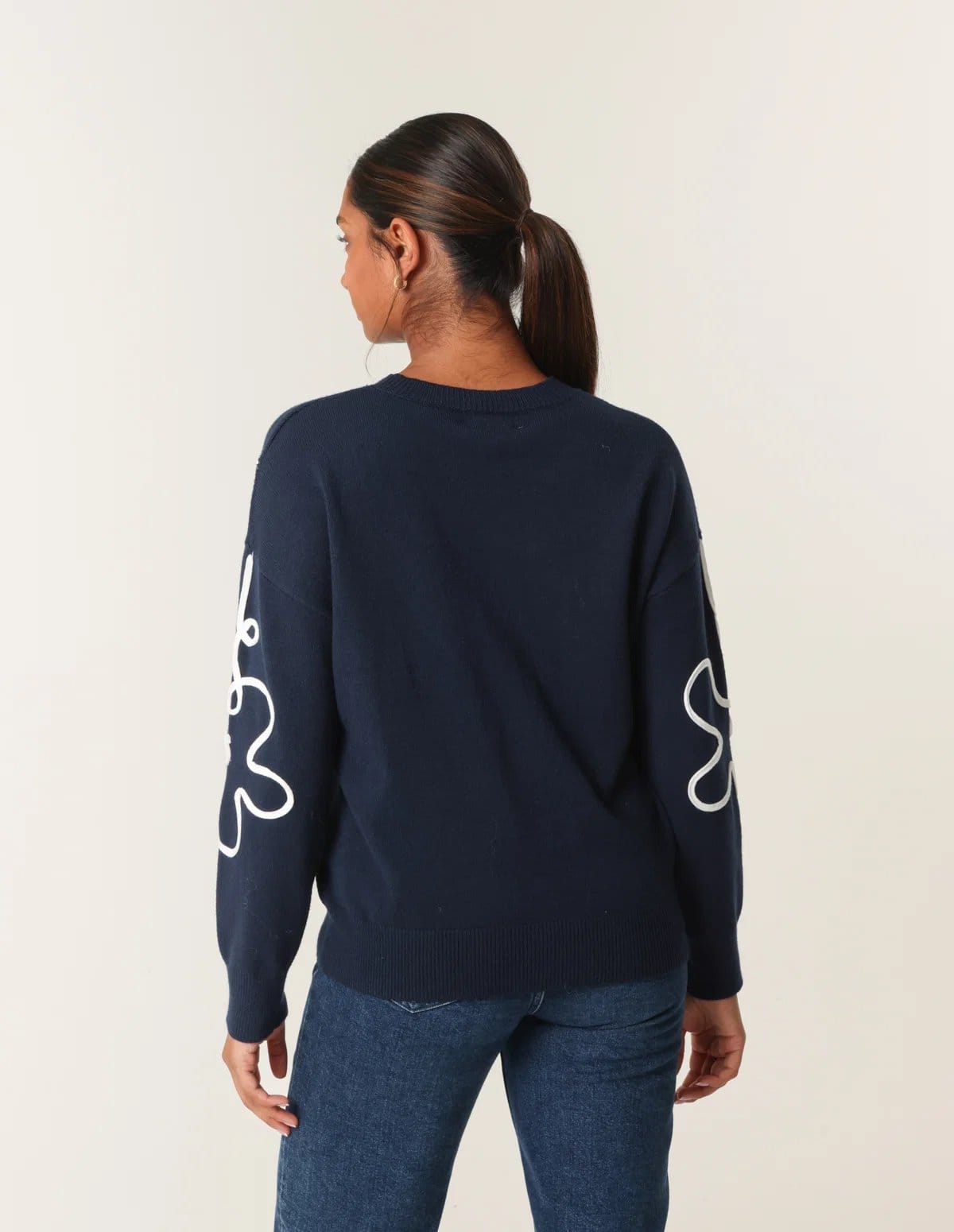 Blue Vanilla Floral Pattern Sweater - 4