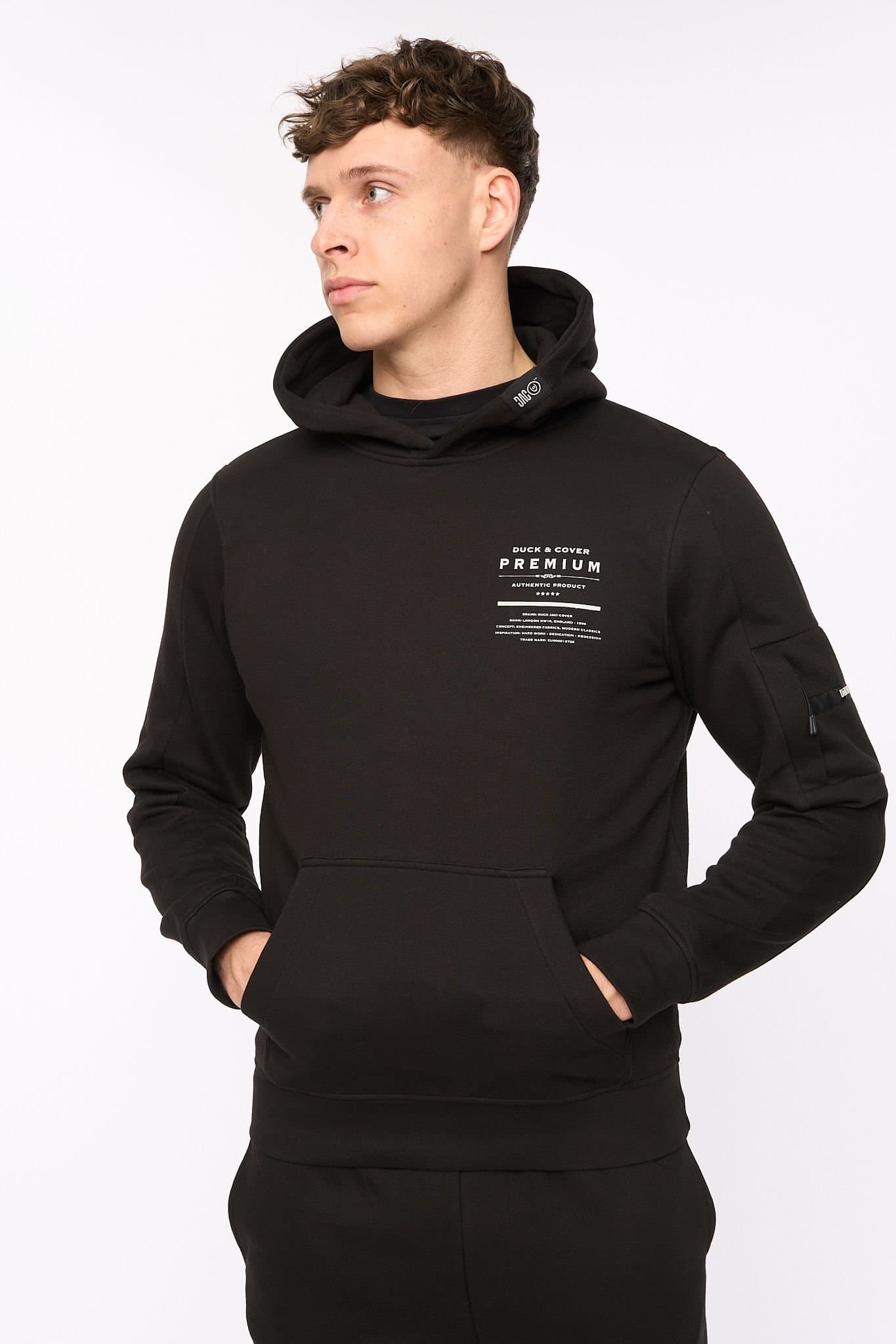 Duck&Cover Duck&Cover Men's Rayland Functional Hoodie with Mixed Media Print in Black