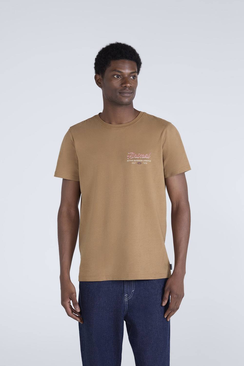 Animal Animal Men's 'Jacob' Short Sleeve Relaxed Fit Lightweight Casual Cotton T-Shirt in Light Brown - 1