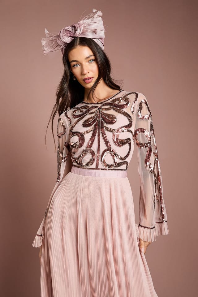 Coast Coast Women's Lisa Tan Bow Embellished Long Sleeve Midi Dress in Antique Rose - 2