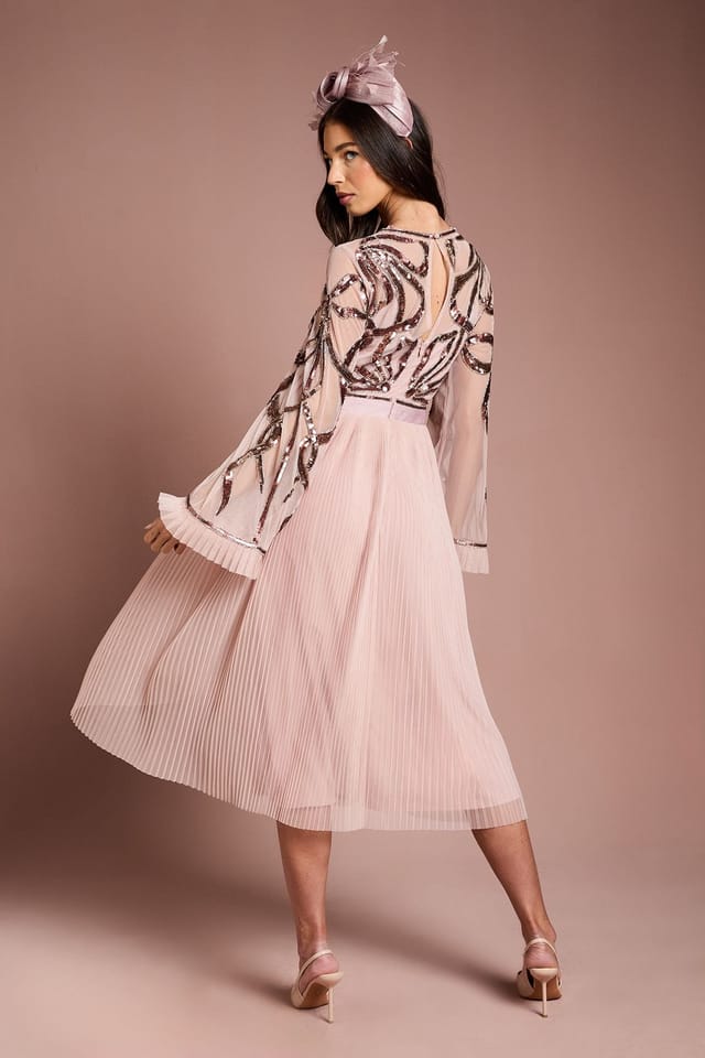 Coast Coast Women's Lisa Tan Bow Embellished Long Sleeve Midi Dress in Antique Rose - 3